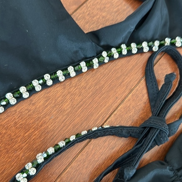 Oceanus black halter top and cheeky bikini bottom in black size large NEW. - Picture 8 of 11